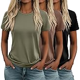 Huukeay 3 Pack Women's Cotton T Shirts Casual Short Sleeve Tunic Tops Crewneck Summer Loose Fit Plain Basic Tee