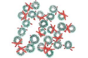 Happyyami Mini Christmas Sisal Wreaths Miniature: 24pcs Artificial Christmas Wreath with Bow 3cm Dollhouse Embellishments for Christmas Crafts and Decoration