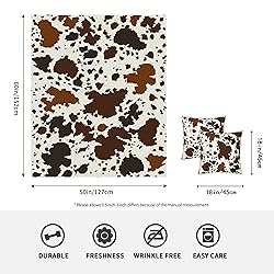 WIBUE Cow Throw Blanket 80"x60" with 2 Pcs Pillow