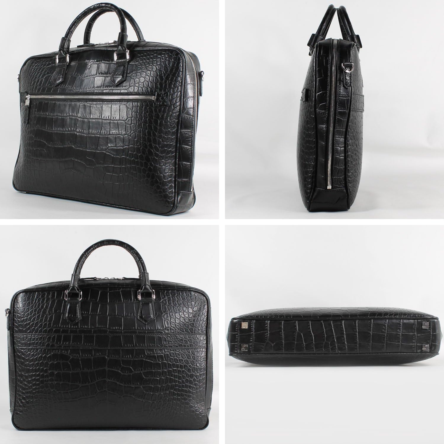 Amazon Serapian セラピアン クロコ型押しレザー ブリーフケース Sopaqmll6929 M40 G001 ブラック F ブラック C05 ビジネスバッグ
