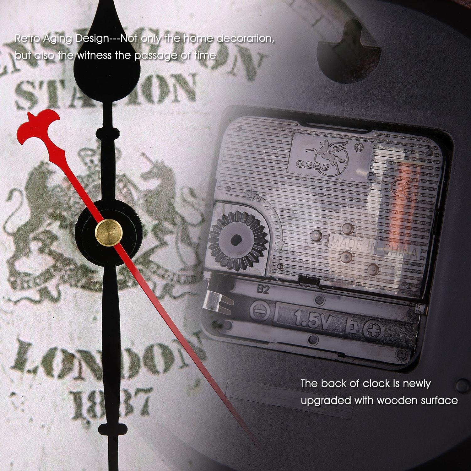 Vintage Retro Wall Clock SOLEDI 12 Inch Clock Arabic numerals Silent Non-Ticking Large Decorative Round French Clocks (Red)