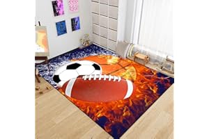WJLBKGU Football Rug - Football Rug for Boys Room Basketball Rug for Boys Bedroom Kids Rug Basketball Rug Water Fire Sports Rugs for Boys Bedroom Kids Carpet Playroom Rug Living Room Rug, 5x7 Feet