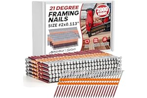 TUBTOKEN 2000 Count 21 Degree Framing Nails, 2" x 0.113" Full Round Head, Ring Shank, Hot Dipped Galvanized, Plastic Collated Nails for 21° Round Head Framing Nail Guns