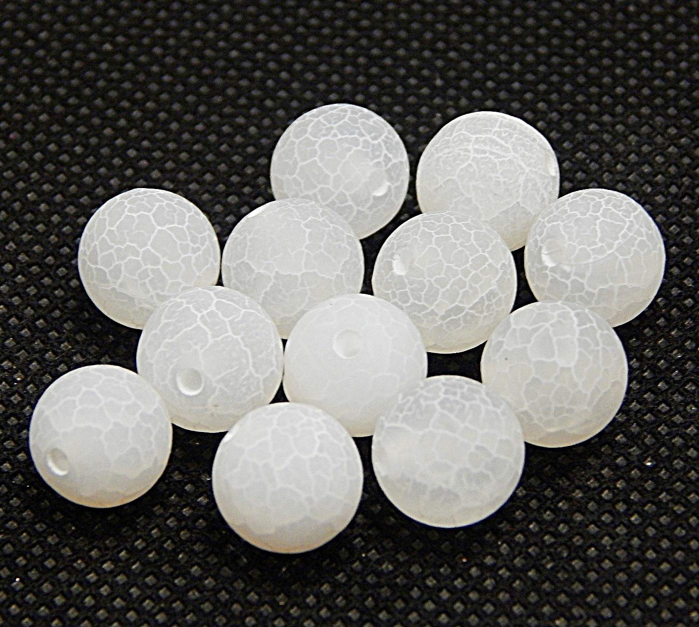 Gemstone Beads 6 mm 8 mm 10 mm Frosted Agate Stone Round Natural Stone Frosted Agate Pearl Semi-Precious Gemstones with Hole for Threading Jewellery (White, 6 mm - 18 Pieces)