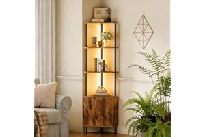 MilleLoom Corner Cabinet with LED Light, 5-Tier Industrial Corner Bookshelf with Storage and Doors, 59" Tall Display Rack She