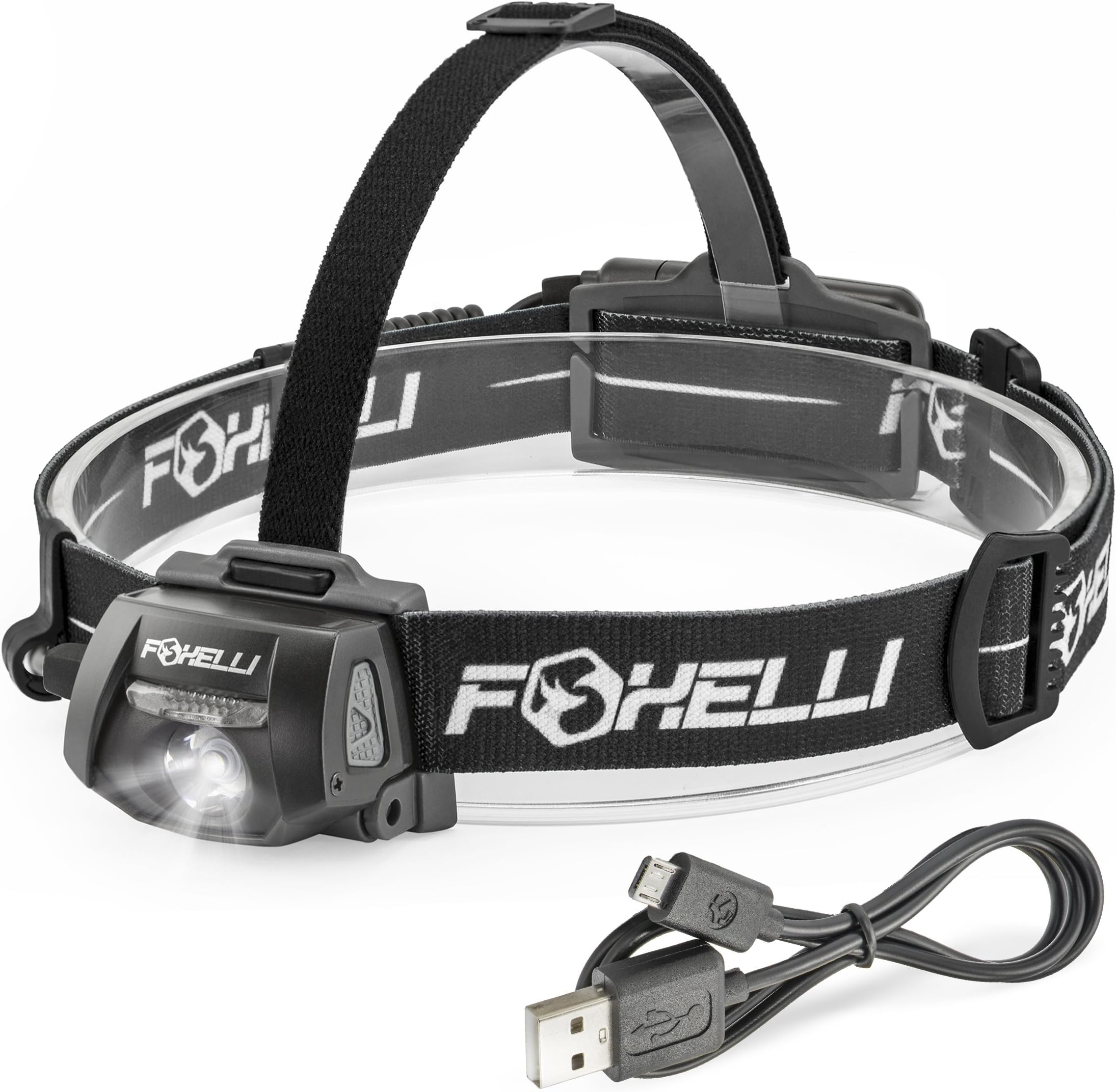 Foxelli USB Rechargeable Headlamp Flashlight – 280 Lumen, up to 100 Hours of Constant Light on a Single Charge, Ultra Bright, Waterproof, Impact Resistant, Lightweight & Comfortable Headlight