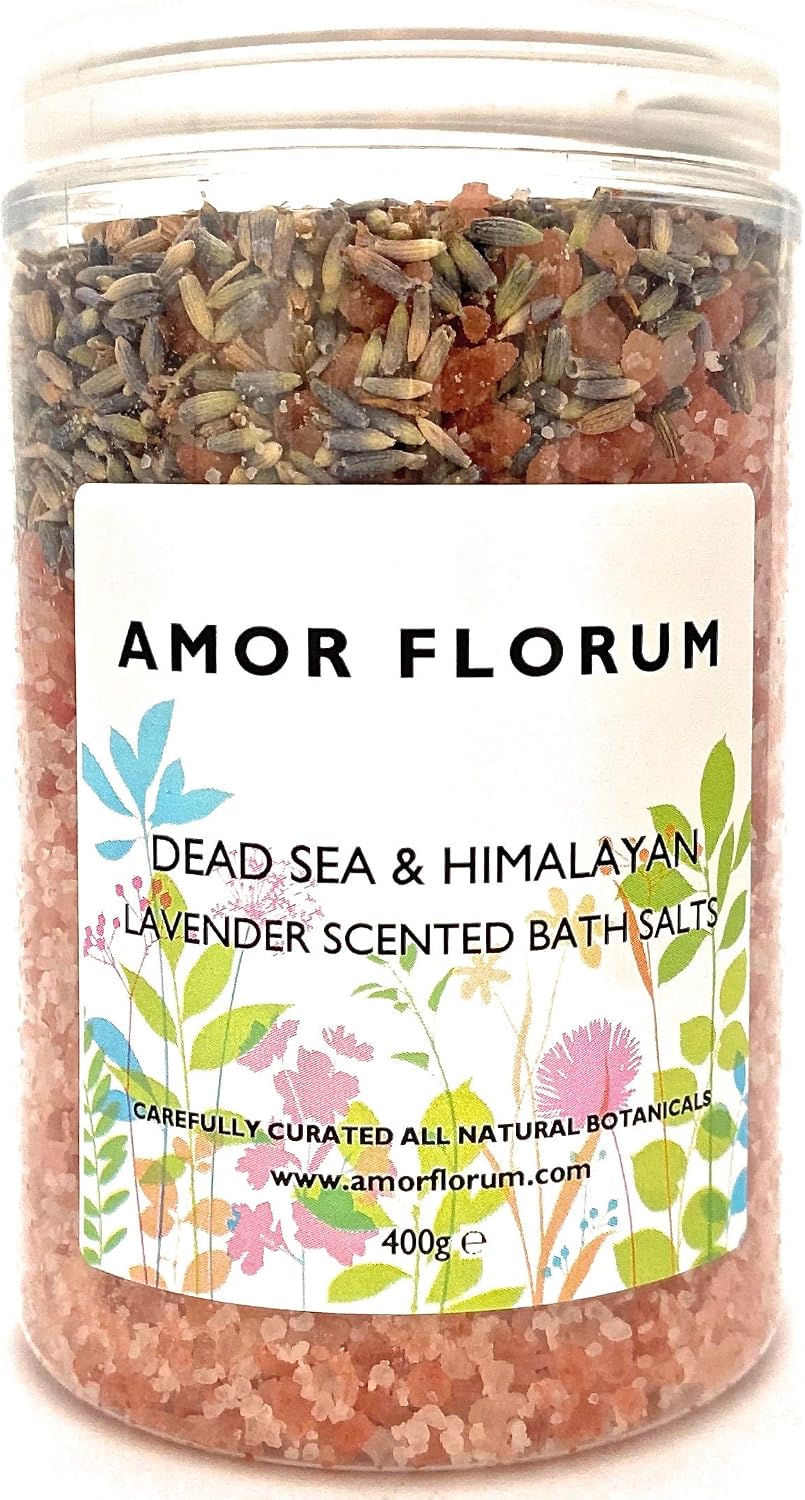 Amor Florum - Himalaya and Dead Sea Bath Salts with Lavender. 100% Natural - Detox, Hydrate, Soothe, Relax, Soften. 400g
