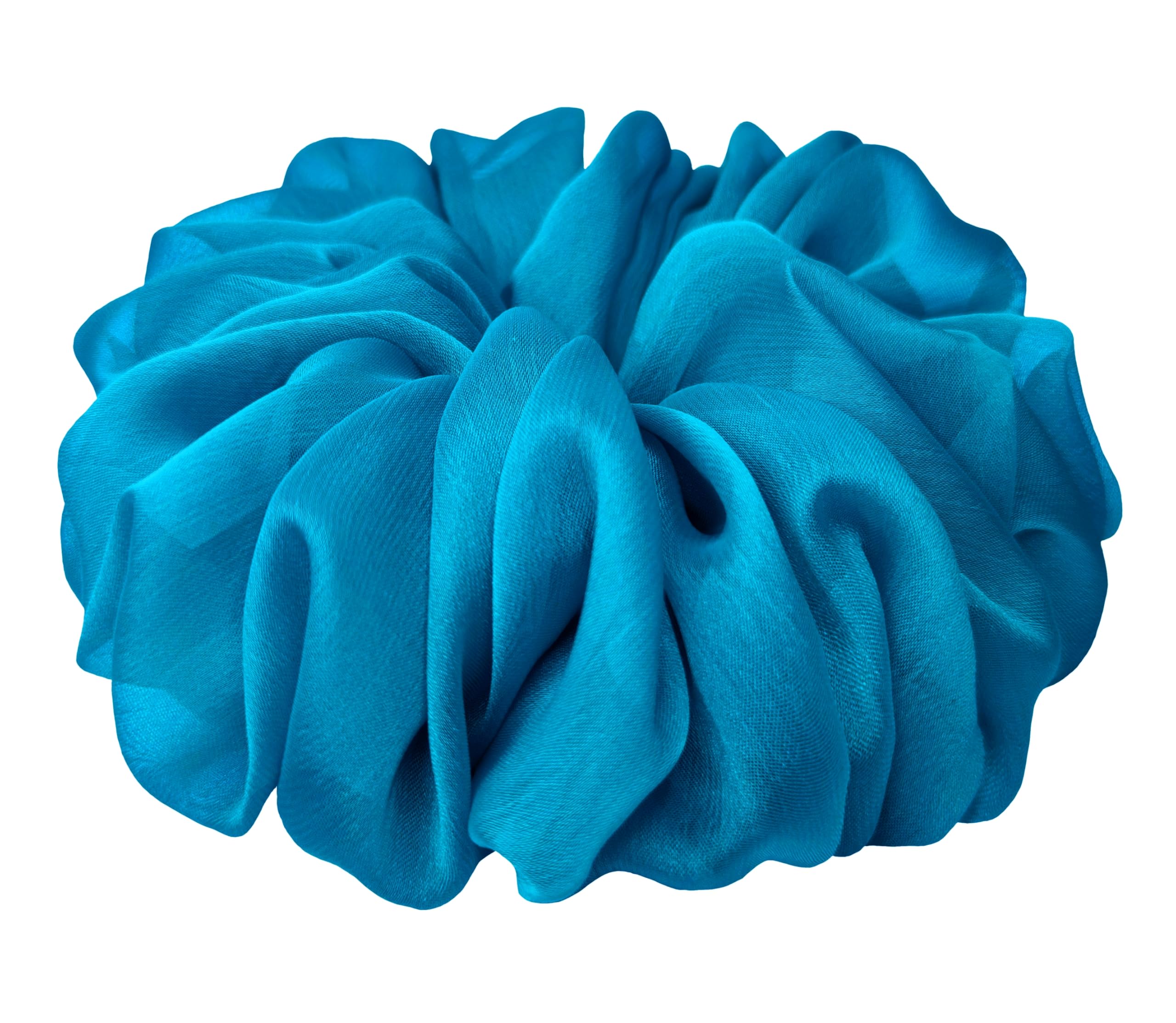 Photo 1 of 38 Colors Available, Big Scrunchies for Hair, Soft Cheer Chiffon large Ponytail Holder, Cute Birthday Gift for Women Girl Teen, Holiday Accessory (Cyan Blue)