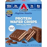 Atkins Chocolate Creme Protein Wafer Crisps, 4g Net Carb, 1g Sugar, 5 Count | 10g Protein, 3g Net Carbs, 1g Sugar, 5g Fiber, Keto Friendly, Crispy Layers, Creamy Chocolate Flavor, Individual 1.27oz Bars