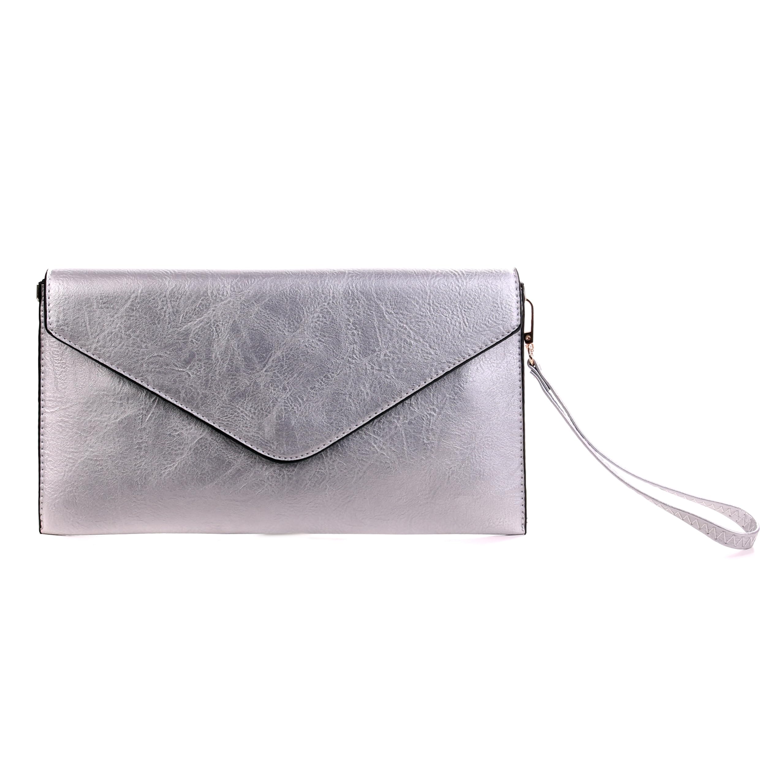 Wedmay Ladies Large Oversize Envelope Wristlet Strap Leather Evening Bag Prom Clutch Bag Purse For Women (F1460 Silver)