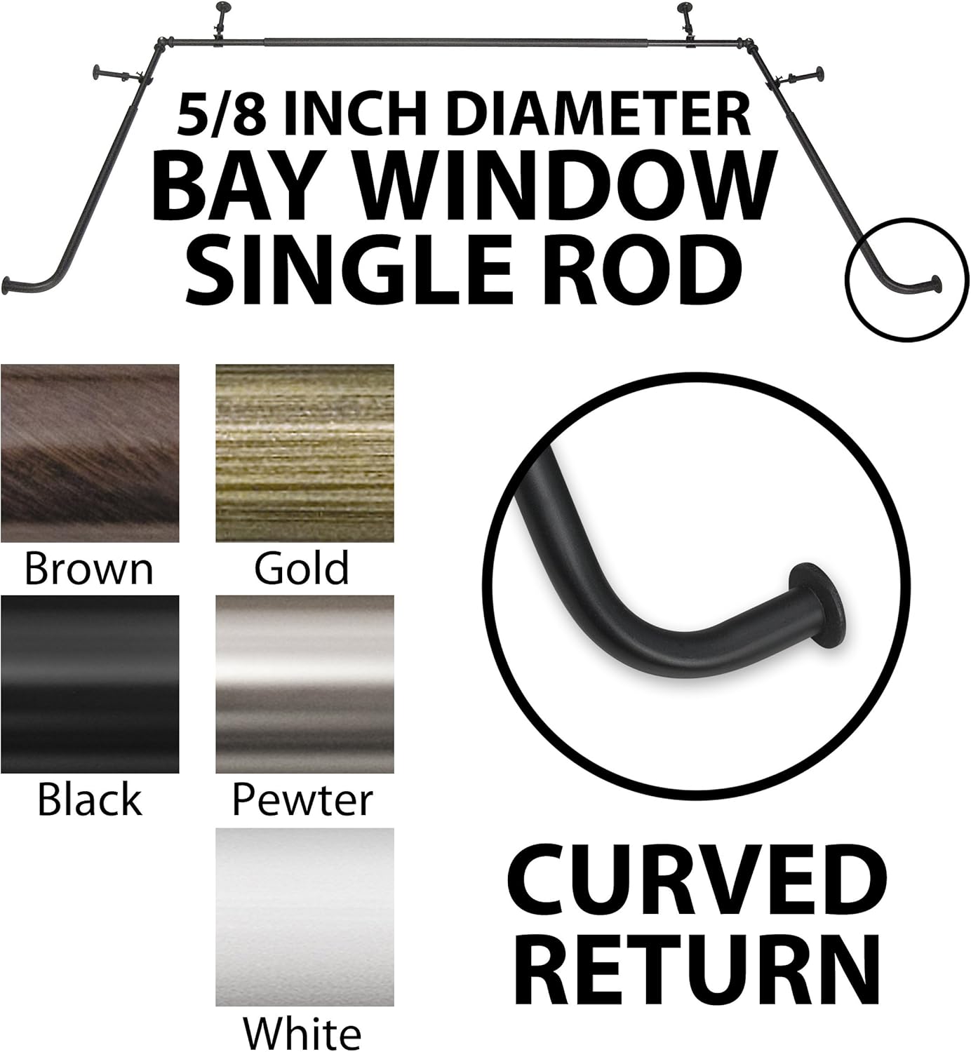 Amazon Com Bay Window Curtain Rods 5 8 White Home Kitchen