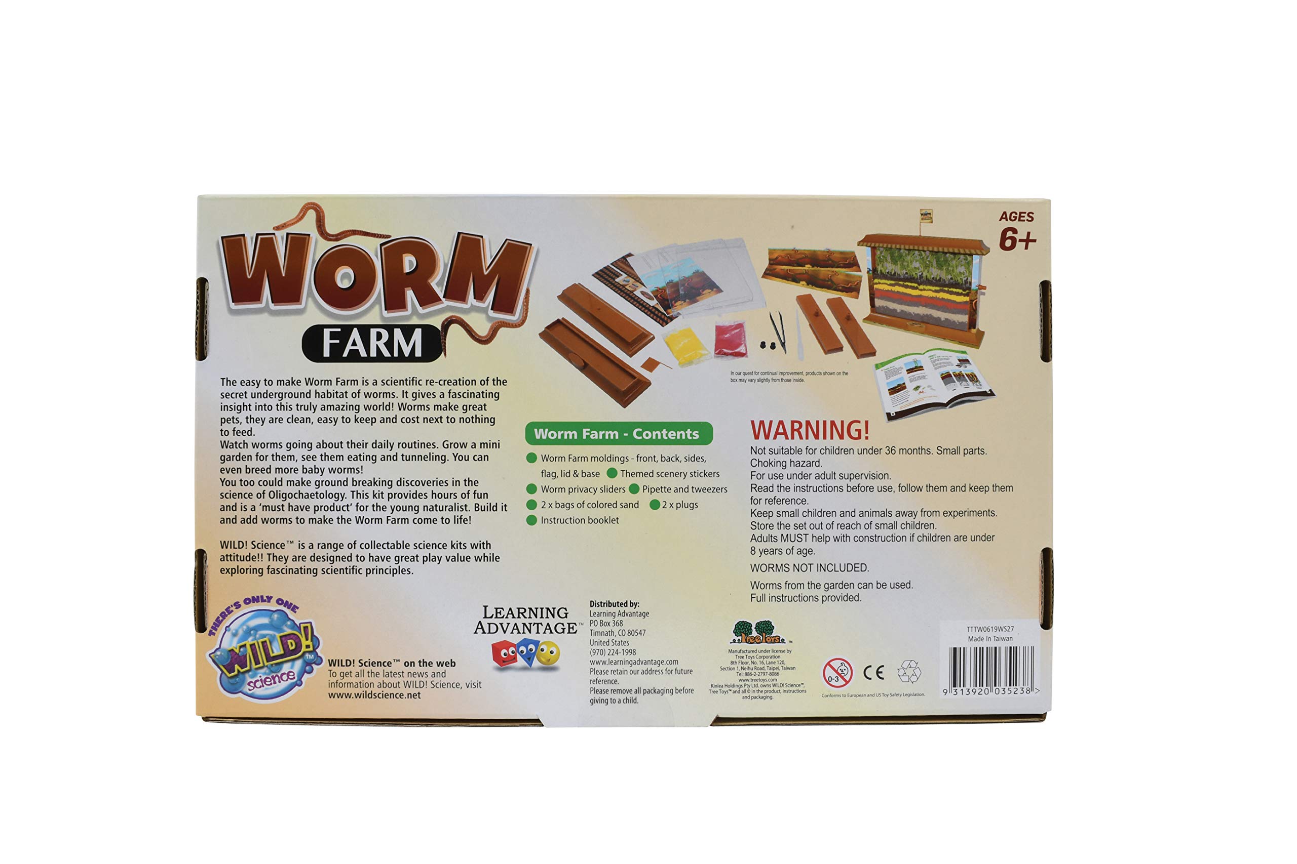 WILD! Science - WS27 Worm Farm - Ages 6+ - In Home Learning Science Kit - Easy Assembly - Worm Farm, Colored Sand, Accessories and Education & Instruction Booklet