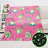 KIVEE Glow in The Dark Frog Blanket for Girls, Frog Gifts for Women Girls, Soft Cozy Pink Throw for Kids, Cute Frogs Stuff Bedroom Decor, Birthday Gifts for Teen Girls Age 3-13, 50" x 60"