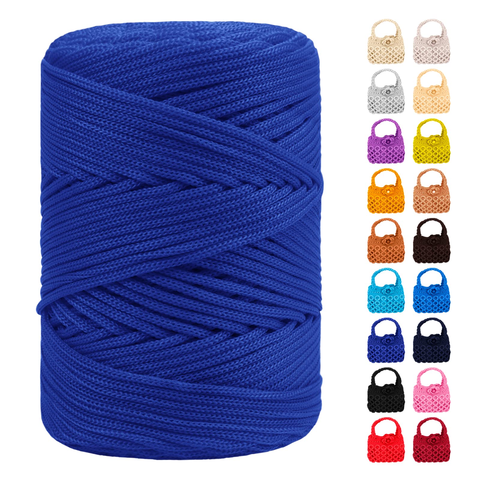 LEREATI Polyester Macrame Cord 3mm for Crocheting, 170m Braided Macrame Rope Polypropylene Crochet Bag Cord, Polyester Yarn for Basket Bags DIY Crafts Home Decoration (Royal Blue)