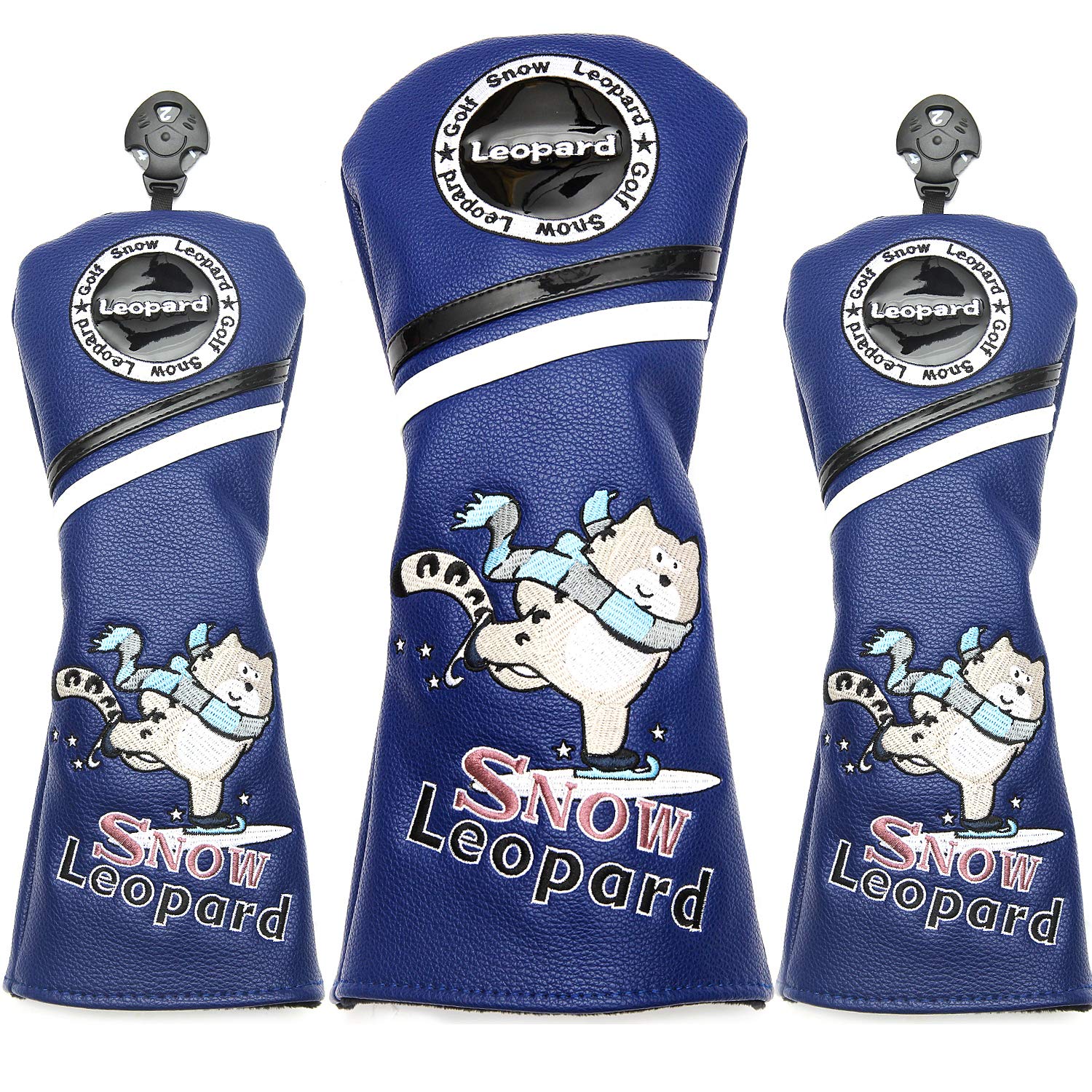 Snow Leopard Golf Driver Headcovers Sporting Goods PU Leather Golf Fairway Hybrids Woods Covers (3 pcs set Cover)