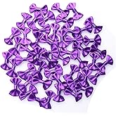 Sowaka 50 Pcs Mini Satin Bows Ribbon Vintage Soft Boutique Flower Bowknot for DIY Crafting Project Appliques Sewing Scrapbooking Wedding Birthday Gift Present Home Party Decoration (Purple)