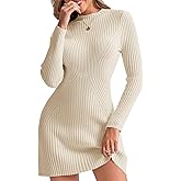 Saodimallsu Womens Long Sleeve Sweater Dress Bodycon Crew Neck Fall Slimming Knit Mini Dresses