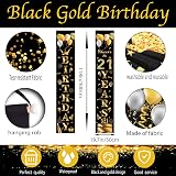 POPOYU Happy 21st Birthday Door Banner Black Gold Fabric 21 Years Old view 2