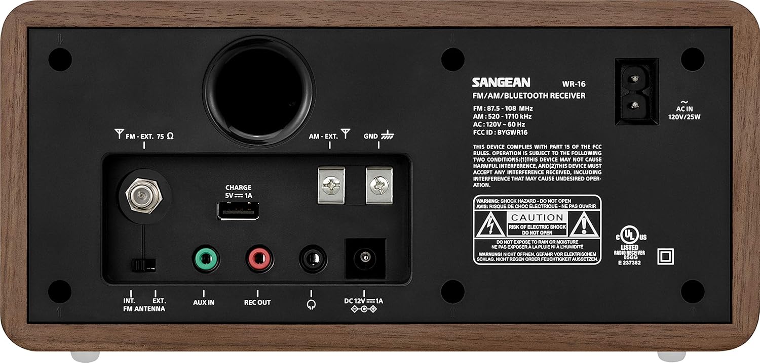 Sangean WR-16BK Professional Table Top Radio + AM/FM/NFC Bluetooth 4.1 Natural Walnut Wooden Cabinet with USB Charging for Smartphones (Black Series): Electronics