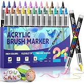 GOTIDEAL Acrylic Paint Markers, 24 Colors | Acrylic Brush Markers Paint Pens, No Bleed, for Fabric, Wood, Rocks, Canvas Painting, Glass, Ceramic, Art Craft Supplies