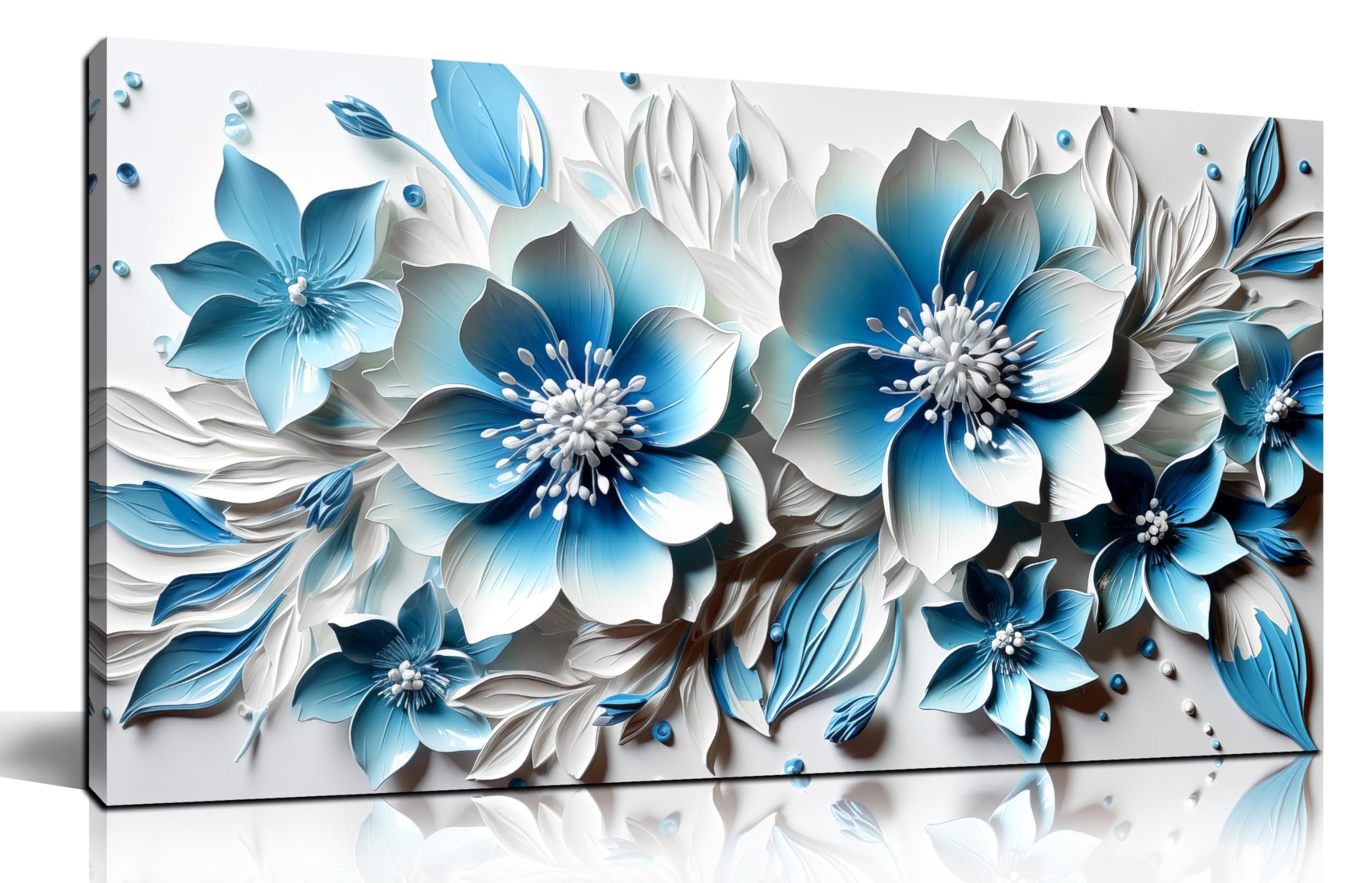 Zoyotago Floral Canvas Wall Art Blue and White Blossom Botanical Large ...