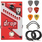 Digitech DROP Polyphonic Drop Tune Pitch-Shifter Pedal Bundle with 2 Patch Cables, 2 Instrument Cables, and 6 Dunlop Picks