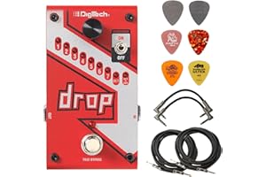 Digitech DROP Polyphonic Drop Tune Pitch-Shifter Pedal Bundle with 2 Patch Cables, 2 Instrument Cables, and 6 Dunlop Picks