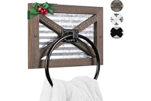 Autumn Alley Rustic Towel Holder for Bathroom, Farmhouse Hand Towel Holder, Rustic Towel Rack Holder, Wall Mounted, Western Bathroom Decor, Wood Country Decor, Galvanized Metal, Black Ring