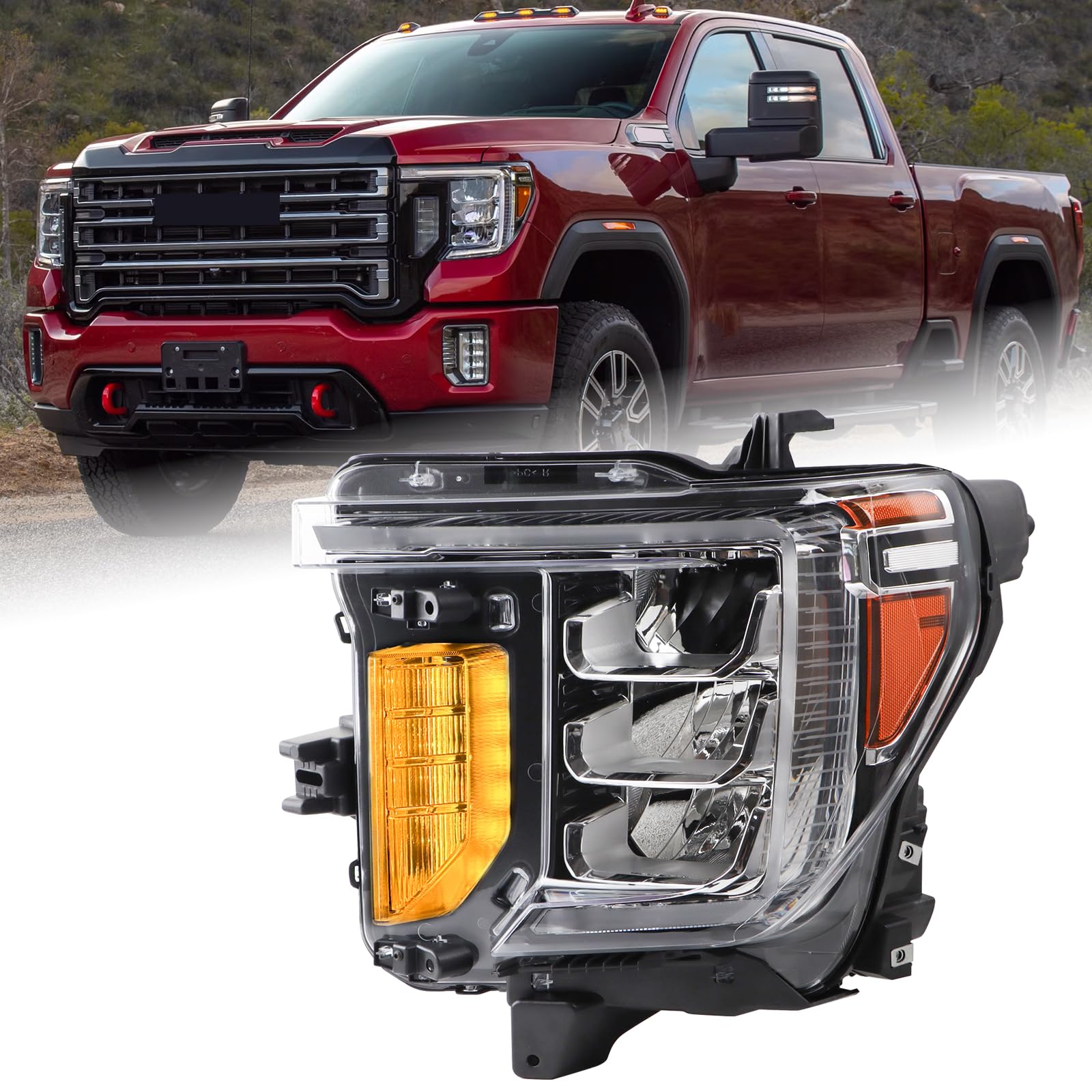 Photo 1 of KAMDKI LH Full LED Headlight Fit for 2020 2021 2022 2023 GMC Sierra 2500 3500HD SLT/AT4/Denali Headlamp Assembly LED Turn Signal Light Left Driver Side GM2502513 86788465