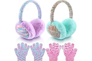Chicingyou 2 Set of Kids Winter Knit Ear Muffs Gloves Set Knitted Earmuffs and Gloves Winter Ear Warmer in Cold Weather