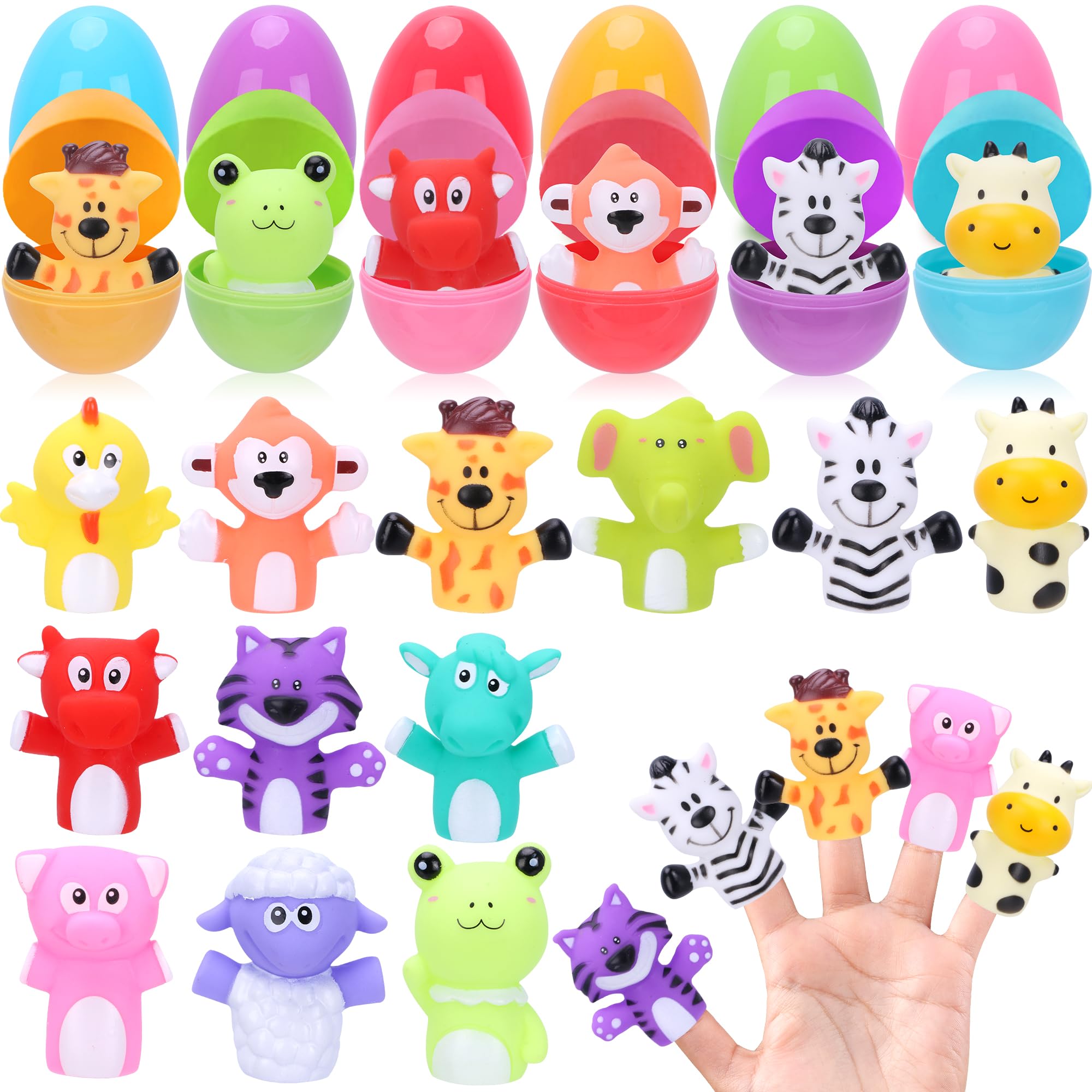12 Pack Prefilled Easter Eggs with Toys, Animal Finger Puppets for Toddlers Easter Basket Egg Hunt Stuffers, Pre Filled Easter Eggs Fillers for Kids Gifts Party Favors, Goodie Bag Stuffer, Prizes