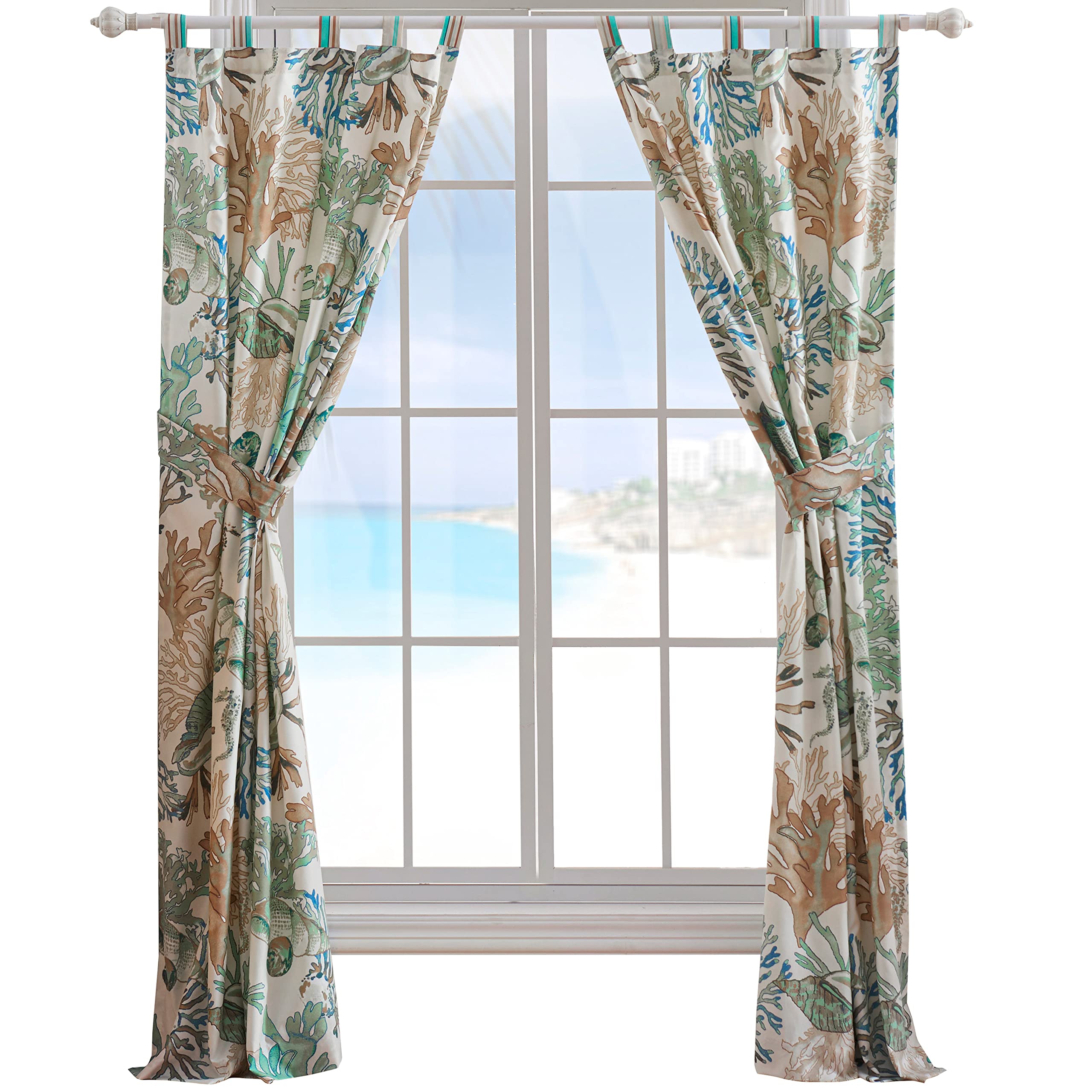 Greenland Home Barefoot Bungalow Atlantis Curtain Panel Set, 84x84 inches, Jade (GL-1810AWP)