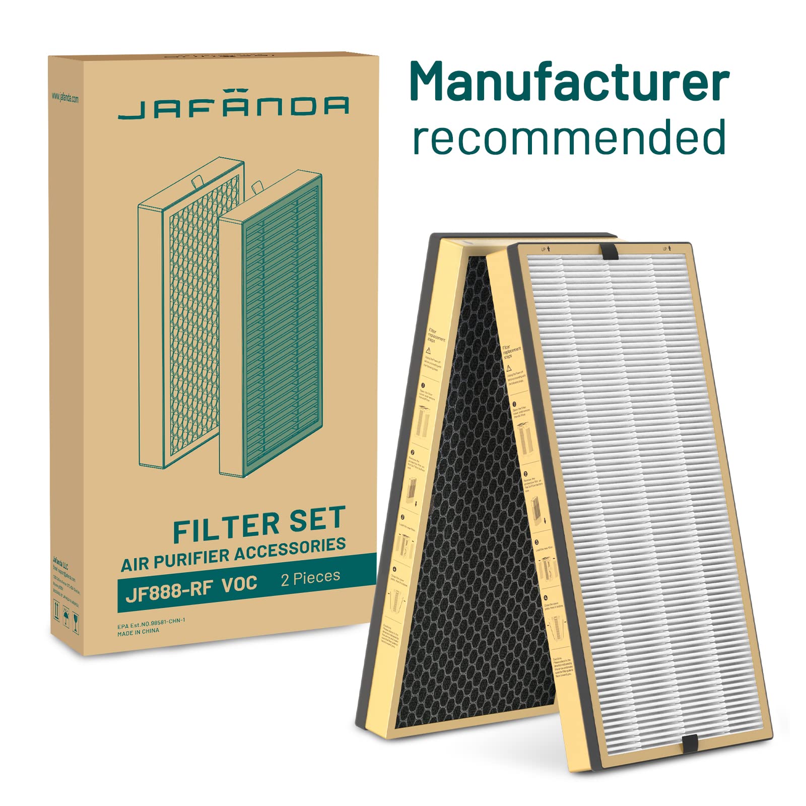 Jafända JF888 Replacement Filter, 2-Pack VOC Filters, with 4.4lb Activated Carbon & Granular SP-Permanganate, Remove Formaldehyde,VOCs,Smoke