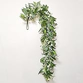 WEDFLOR Eucalyptus Garland 6FT Artificial Deluxe Bushy lvy Greenery Vines Hanging Plants Upgrade Willow Leaves for Wedding Party Backdrop Decor Shelf Arch Home Mantel Table Centerpieces Decorations