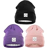 Hispeka Winter Beanie Hats for Women Men 3Pack,Fleece Lined Womens Winter Hats with Smiley Face