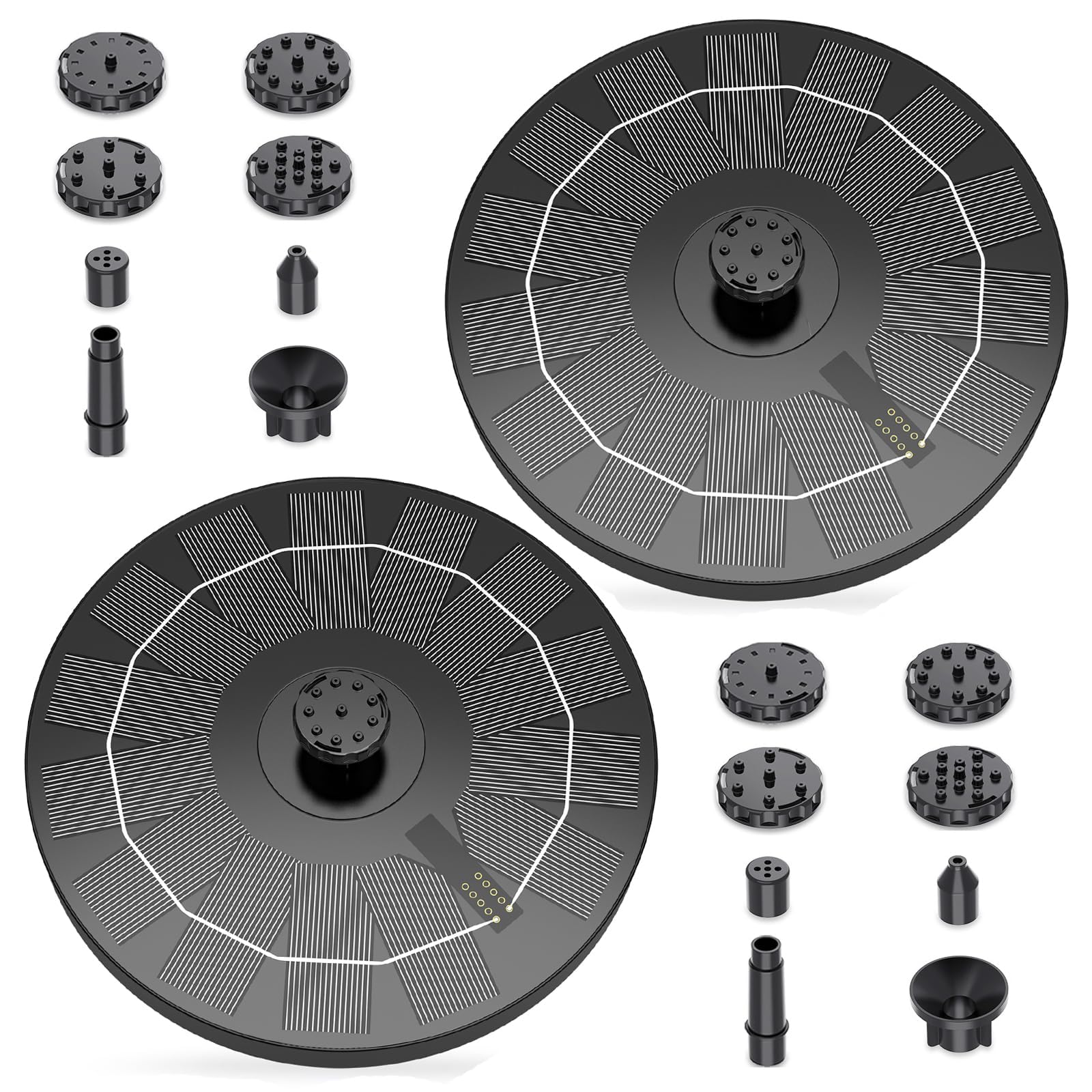 Photo 1 of AISITIN Solar Fountain Pump 2.5W, 6.7" Solar Powered Water Fountain for Bird Bath, Solar Pump with 6 Nozzles for Garden, Ponds, Pool, Fish Tank, Outdoor and Aquarium, 2 Pack