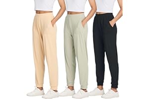 Real Essentials 3 Pack: Women's Ribbed Lounge Jogger Casual Pants Cuffed Sweatpants with Pockets (Available in Plus)
