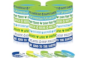 Gameza Happy Earth Day Bracelets, 48PCS Earth Day Decorations Stretch Wristbands Accessories for Men Women, Green Save Planet