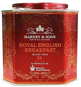 Harney & Sons Royal English Breakfast Tea Tin Blend of Black Teas, Great Present Idea - 30 Sachets, 2.67 Ounces