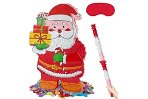 PCFING 21.6 Inch Christmas Santa Claus Piñata with 30 Inch Piñata Stick Blindfold Confetti for Boy Girl Adults Xmas Party Game Decorations