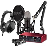 Rode NT1 Signature Black Condenser Mic Bundle with PSA1+ Silent Boom Arm, NTH-100 Headphones, Focusrite Scarlett 2i2 (4G) &mdash; 4 dBA XLR Studio Mic for Singing, Vocal Recording, Voice Over, Podcasting