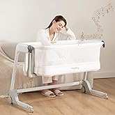Maydolly Smart Baby Bassinet, Automatic Rocking Bassinet for Baby, White | Cry Detection Auto-Soothing, Timed Auto Swing, Soothing Sounds &amp; Lullabies, 7 Height Adjustable Bedside Crib with Wheels
