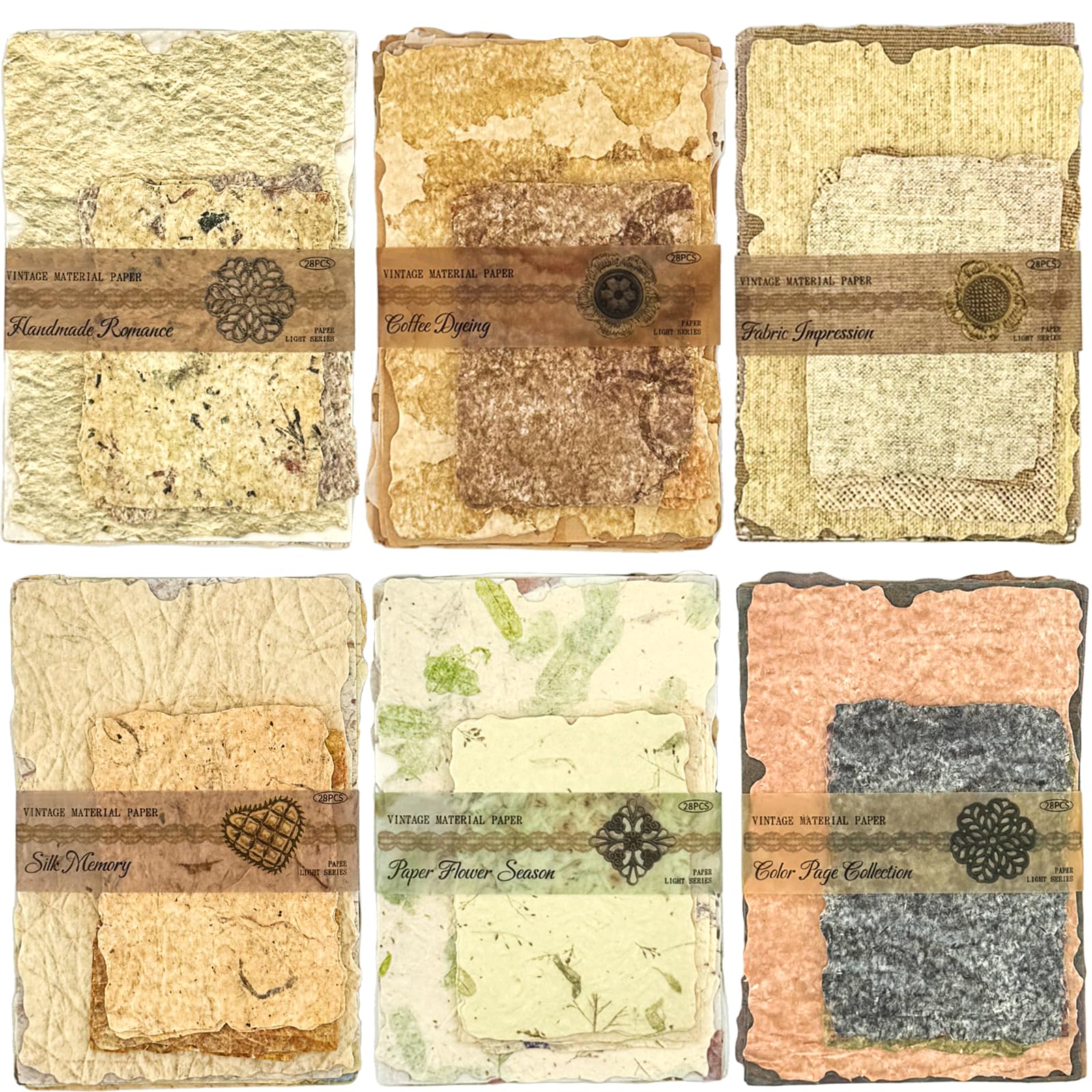 168Pcs Scrapbook Paper - 6 pack Embossed Textured&Printed Rice Paper Craft Assorted Special Cards Mix for Scrapbooking Junk Journal Journaling Supplies DIY Materials (Textured paper mix)