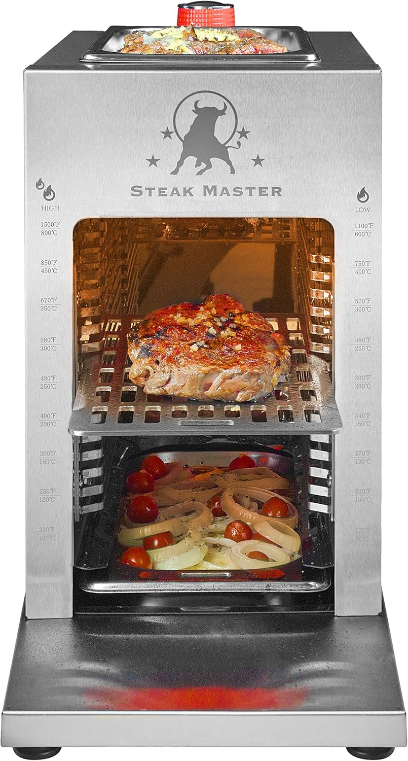 review STEAK MASTER - Portable Propane Grill, Professional and Restaurant Quality, Outdoor/Indoor Cooking