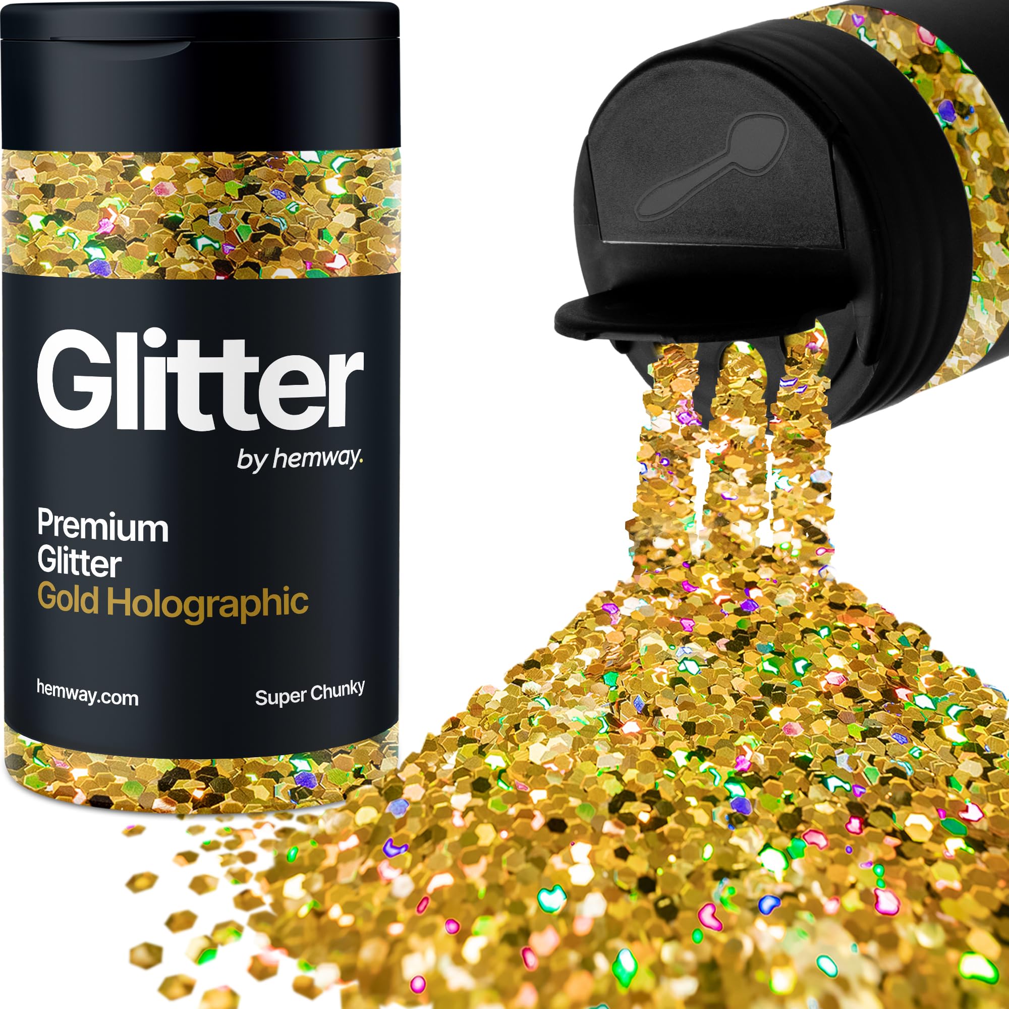 Holographic Gold Glitter Shaker, 130g Super Chunky Glitter, Crafts 1/8" Metallic Flake Gold Sequins, Resin & Epoxy Crafts, Decorating, Halloween, Christmas Nail, Face, Hemway