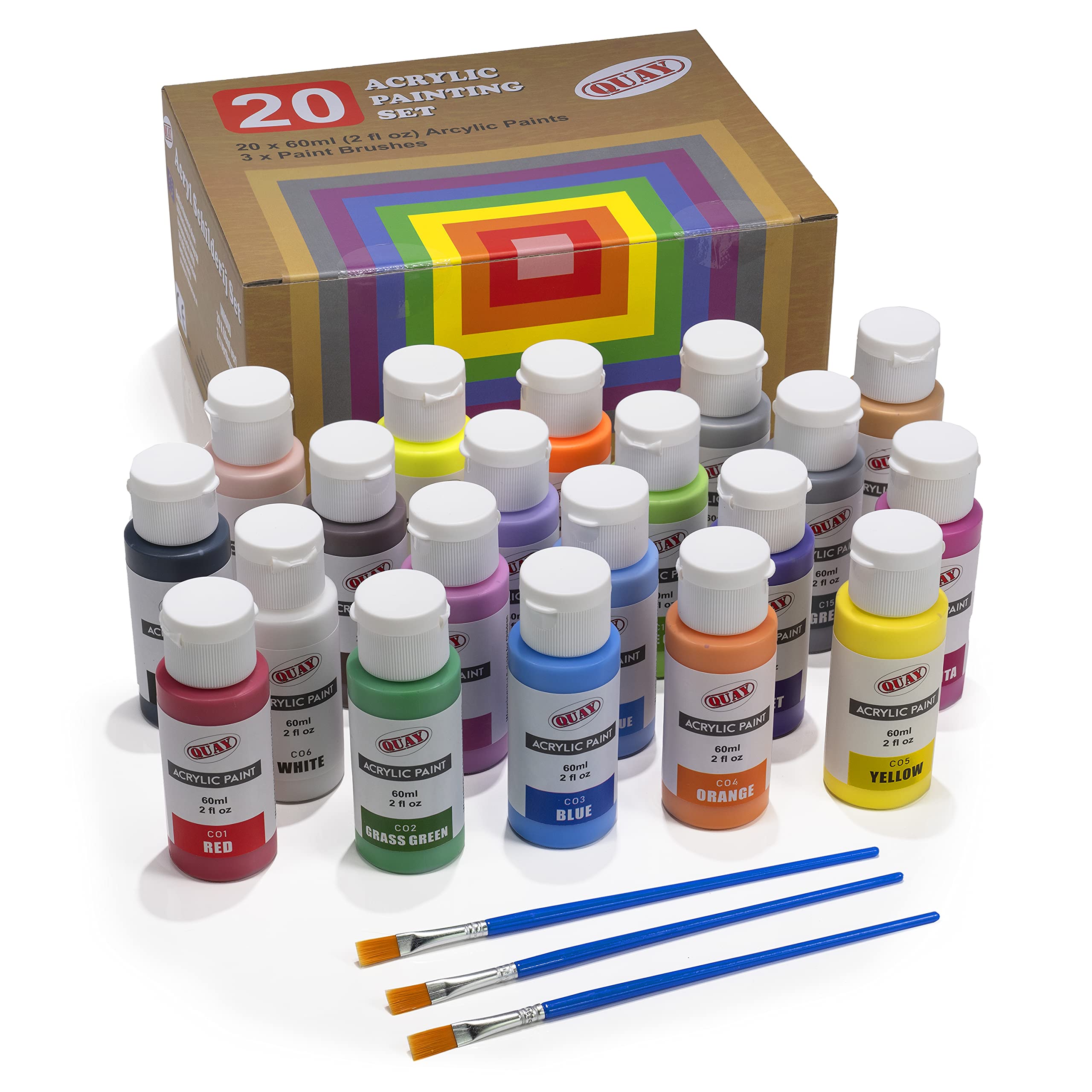 Quay 20 Colour Acrylic Painting Set, 20 x 60ml