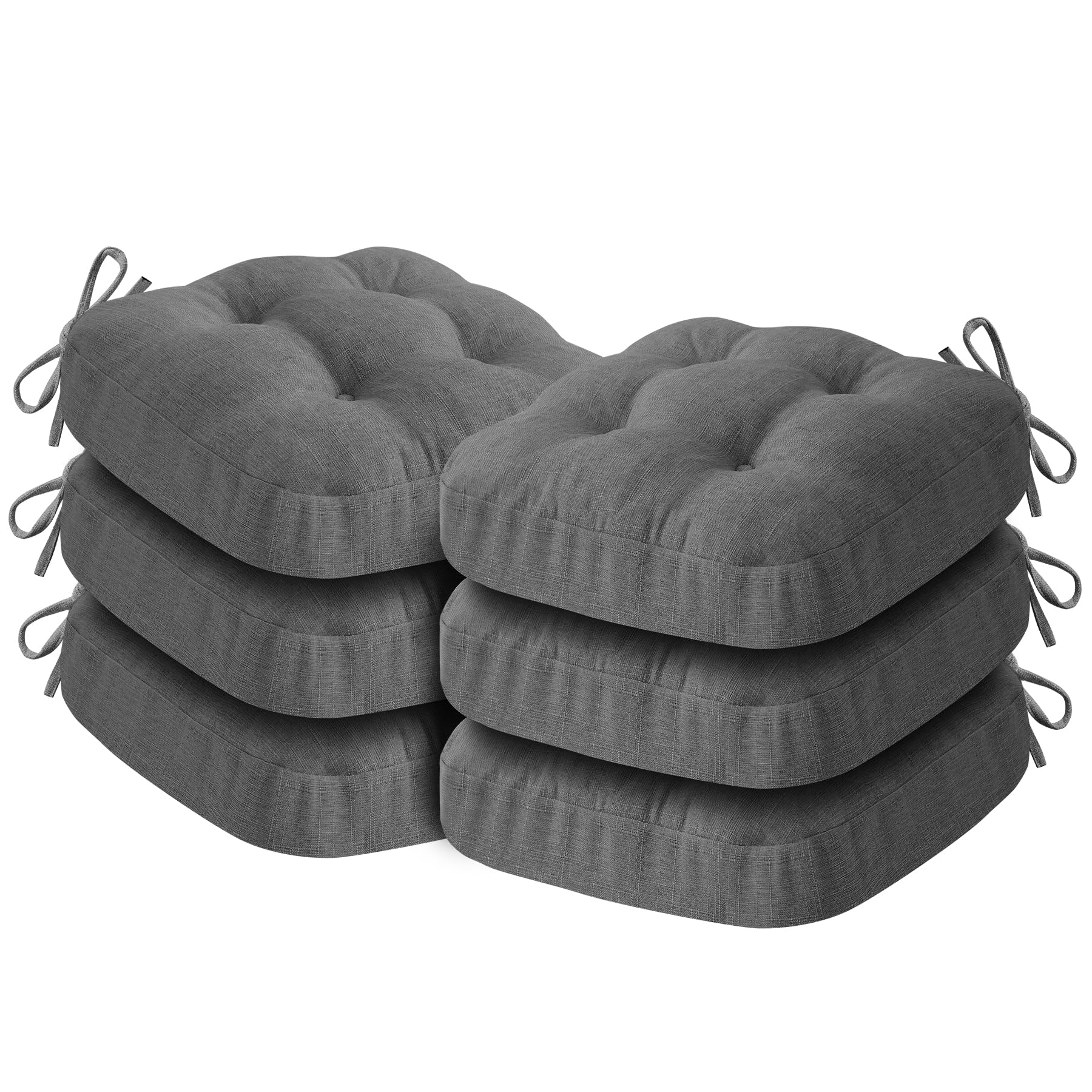 Photo 1 of IASEAHK Chair Cushions for Dining Chairs, Dining Chair Cushions, Tufted Indoor Chair Pads with Ties & Non Slip Backing, Seat Cushions for Kitchen Chairs 16.5” x 16.5” x 3.5”, Set of 6, Grey