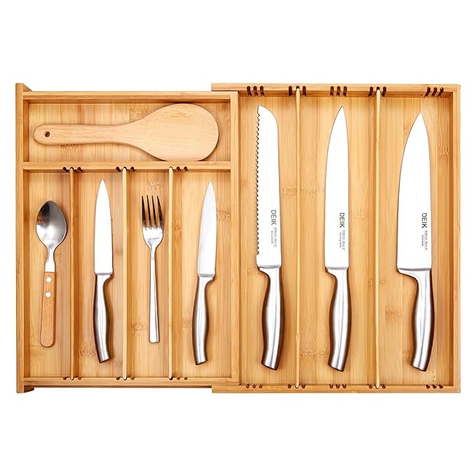 Deik Besteckkasten aus Bambus ausziehbarer Besteckeinsatz als