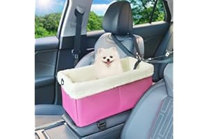 UTOLOVE Dog Car Seats for Small Dogs, Center Console Dog Car Seat with Soft Cushion, Pet CarSeat with Double Protection Seat Belts, Metal Frame Puppy Car Seat with Safety Leash & Storage Pocket, Pink