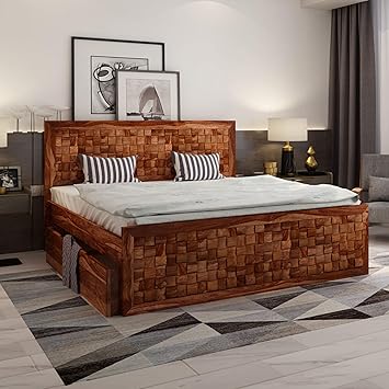 Wood Wingss Venice Sheesham Drawer Solid Wood Queen Drawer Bed